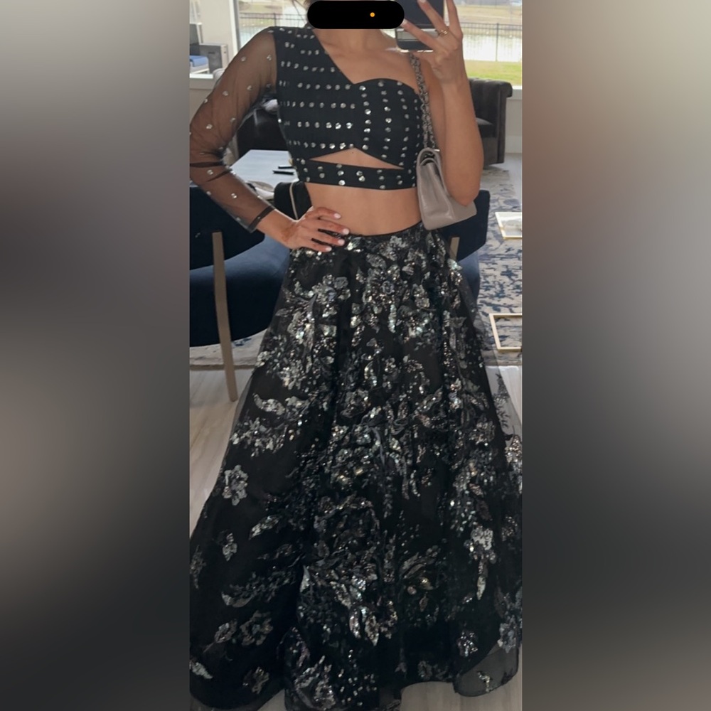 Black and Silver Floral Lehenga